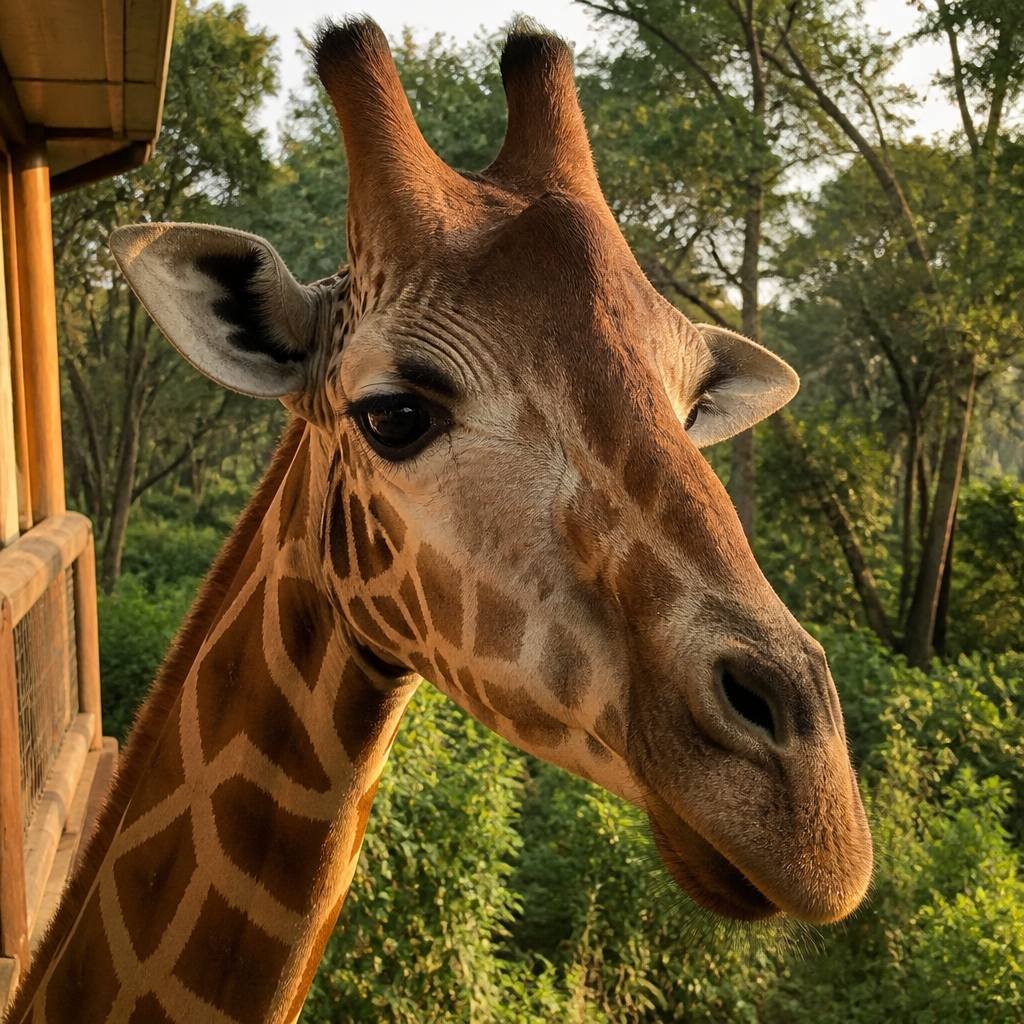 Reticulated giraffe seen from the raised Giraffe Walkway