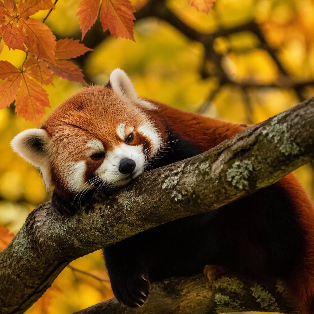 Red panda resting in a tree at Cotswold Wildlife Park