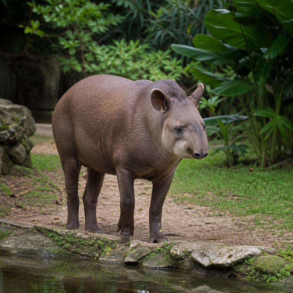 Brazilian tapir beside a pond at Cotswold Wildlife Park