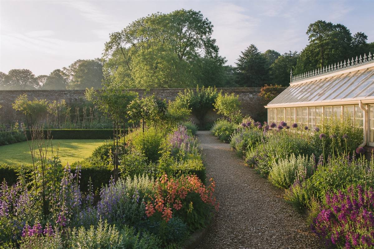 Themed flower borders in the Walled Garden at Cotswold Wildlife Park