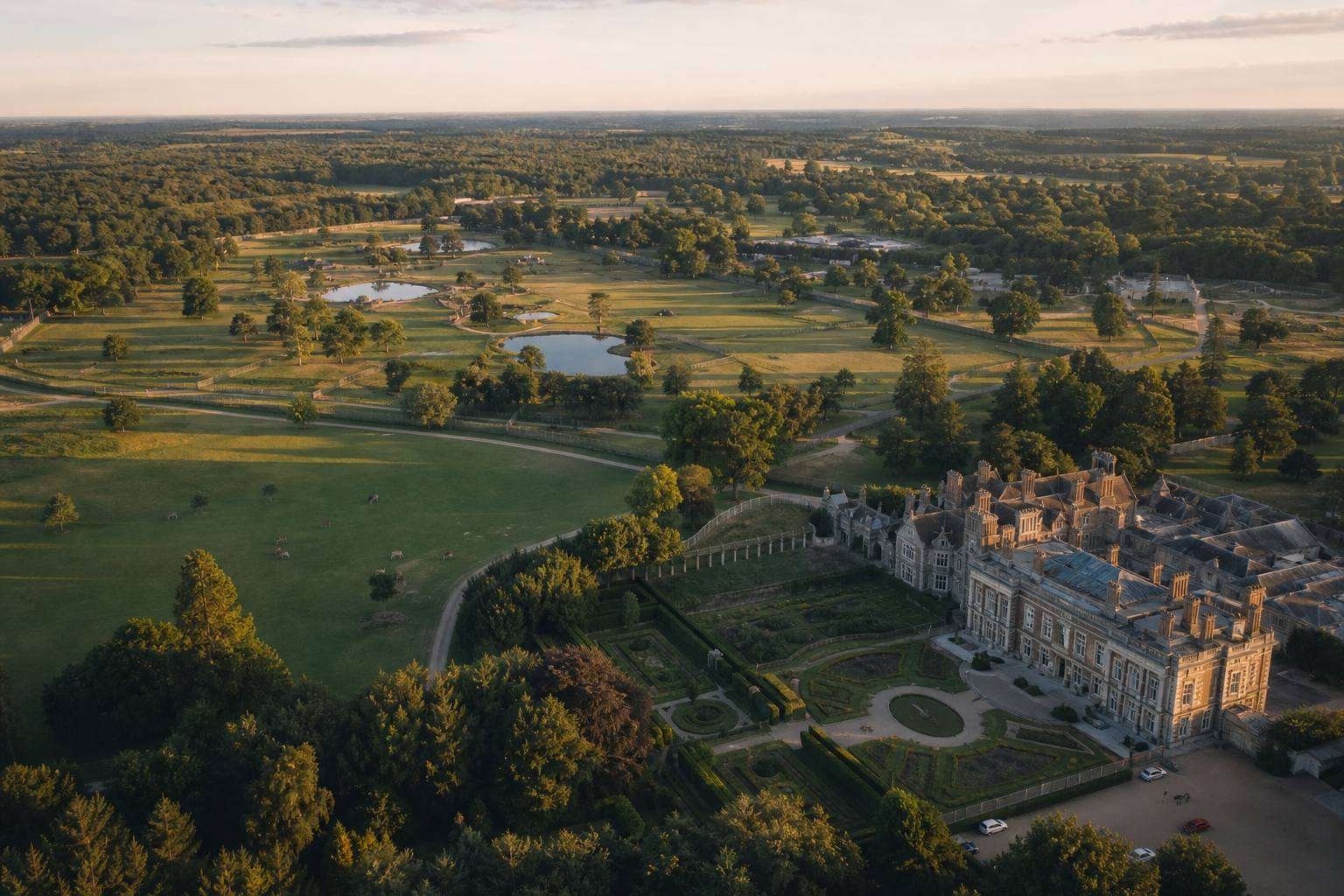 Aerial view of Cotswold Wildlife Park and the manor house grounds